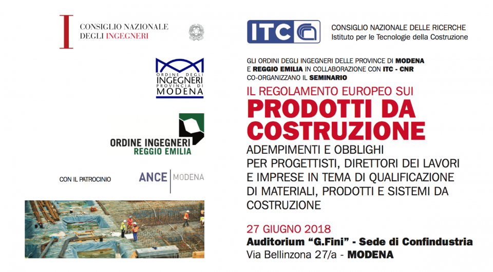 27/6/2018 – Corsi di formazione professionale permanente in tema di qualificazione nazionale e internazionale dei materiali, dei prodotti e dei sistemi da costruzione