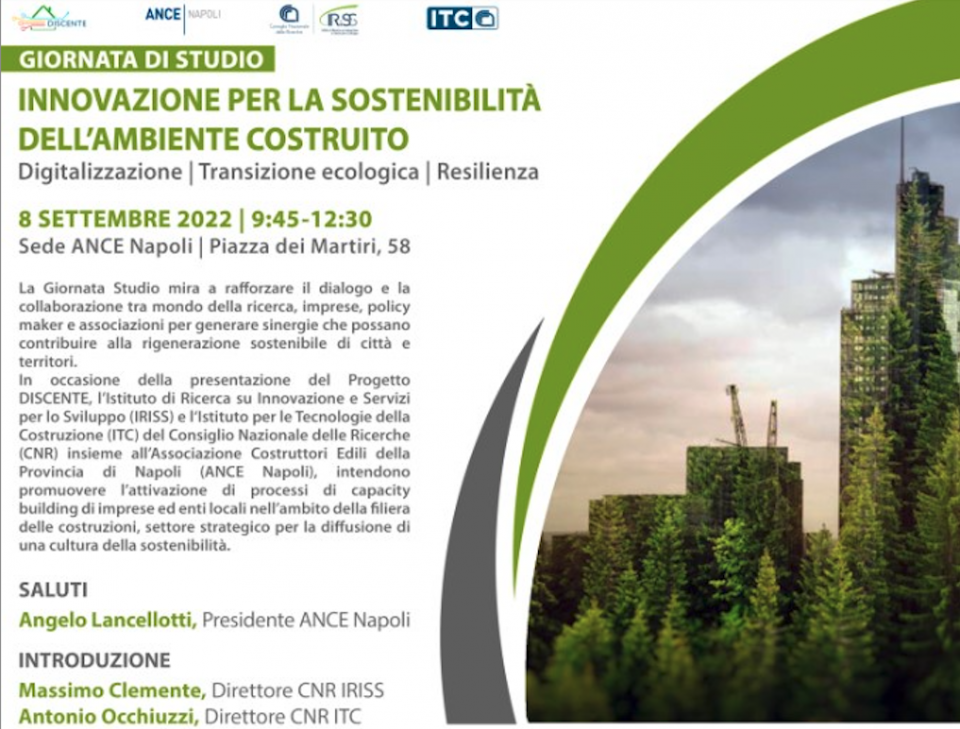 GIORNATA DI STUDI INNOVAZIONE PER LA SOSTENIBILITÀ DELL’AMBIENTE COSTRUITO