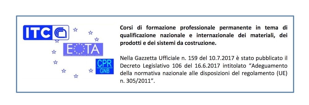 (Italiano) Corsi di formazione professionale permanente in tema di qualificazione nazionale e internazionale dei materiali
