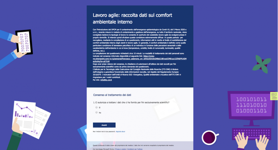 Lavoro agile: raccolta dati sul comfort ambientale interno