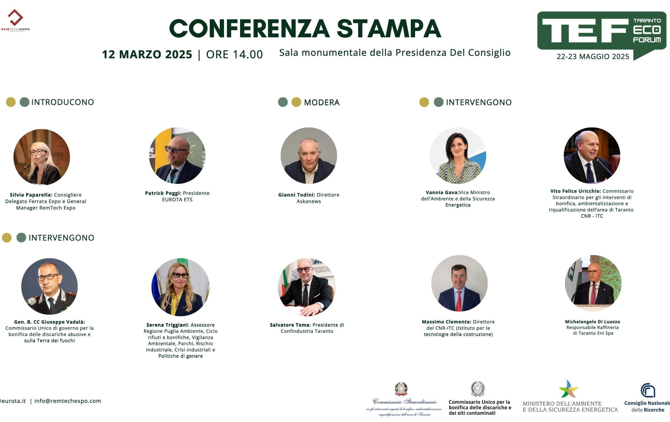 Conferenza Stampa “TEF – Taranto Eco Forum” 2025: focus sulle bonifiche e sulla sostenibilità ambientale